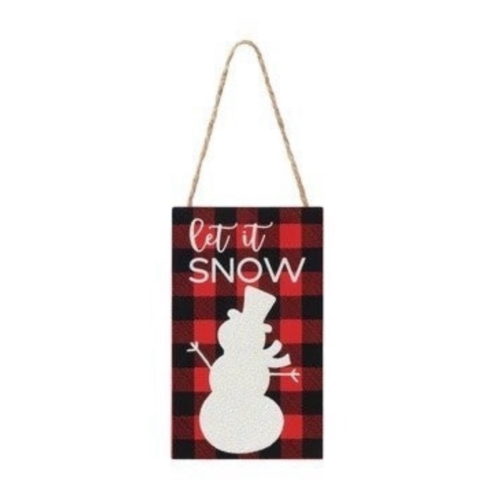 New Collins Painting red black plaid let it snow snowman ornament